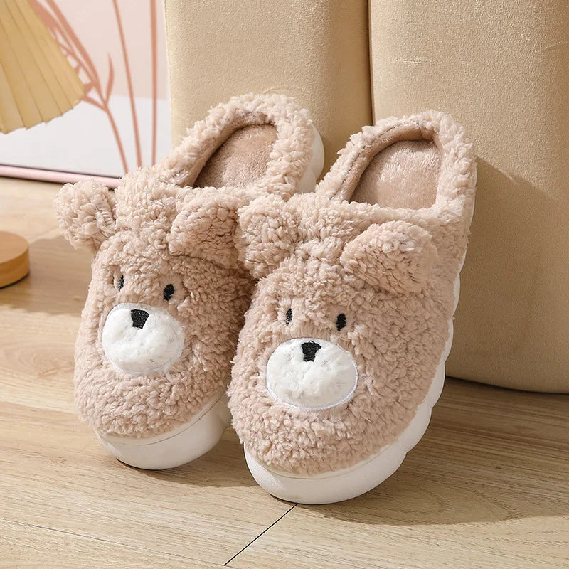Women's Plush Bear Slippers – Warm Fuzzy Non-Slip Indoor Shoes Plush Indoor Slippers Axl Brown 44-45