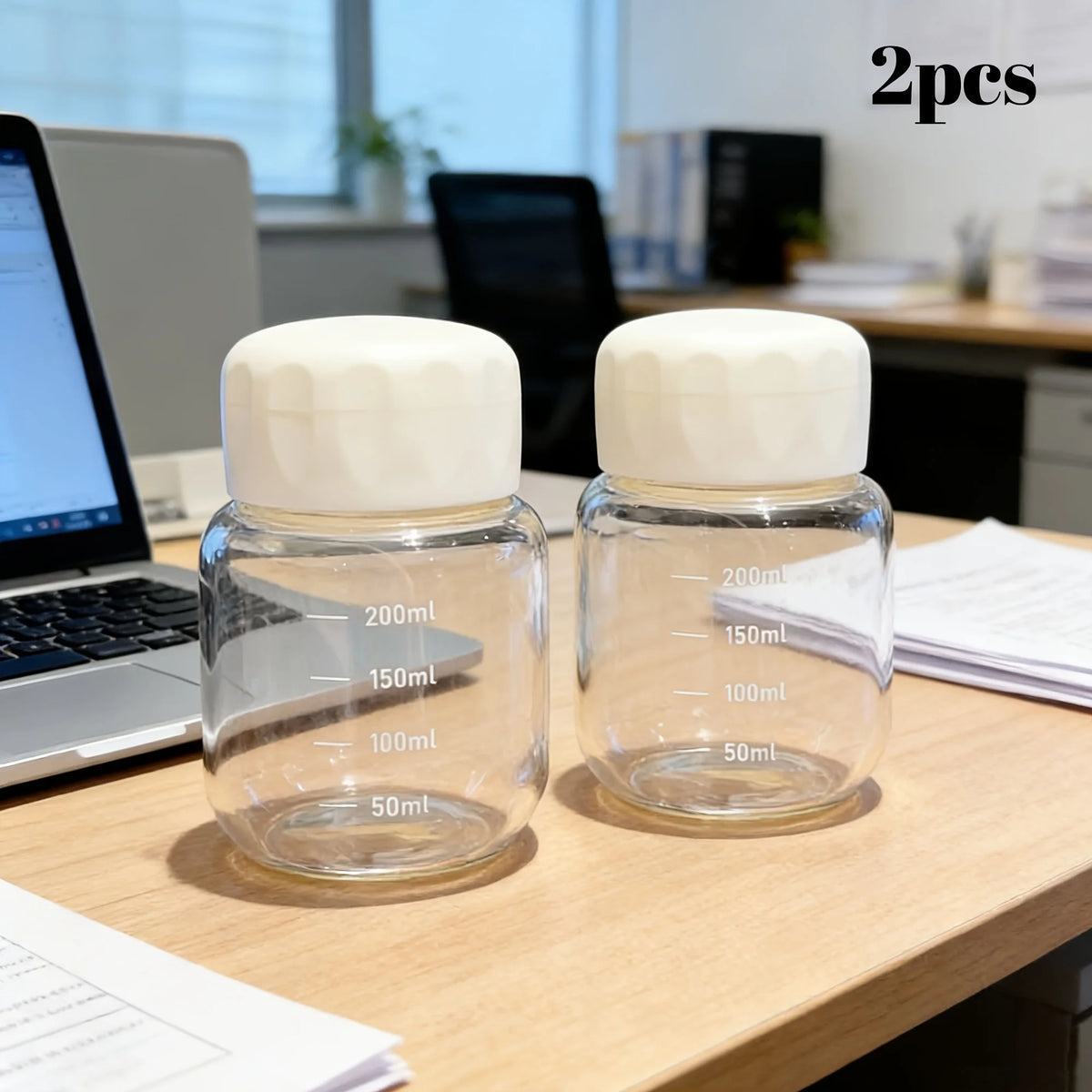 KEMORELA 200ml Mini Glass Water Bottle with Leak-Proof Lid Glass Water Bottle Axl 2PCS White 200ML
