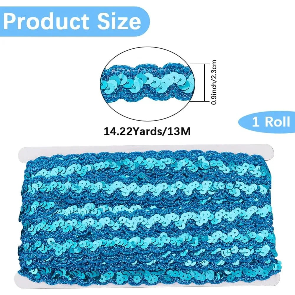 Blue Sparkle Sequin Lace Ribbon 23mm – 14.22 Yards Per Roll Sequin Lace Ribbon Axl