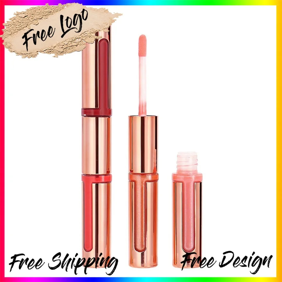 Double-Ended Matte Liquid Lip Gloss | Rose Gold Vegan Tube Matte Lip Gloss Axl