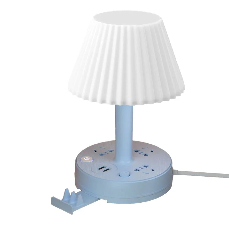 Desk Lamp with 3 AC Outlets, Dual USB Ports & Phone Holder Desk Lamp Axl Socket board 4.8m Blue White