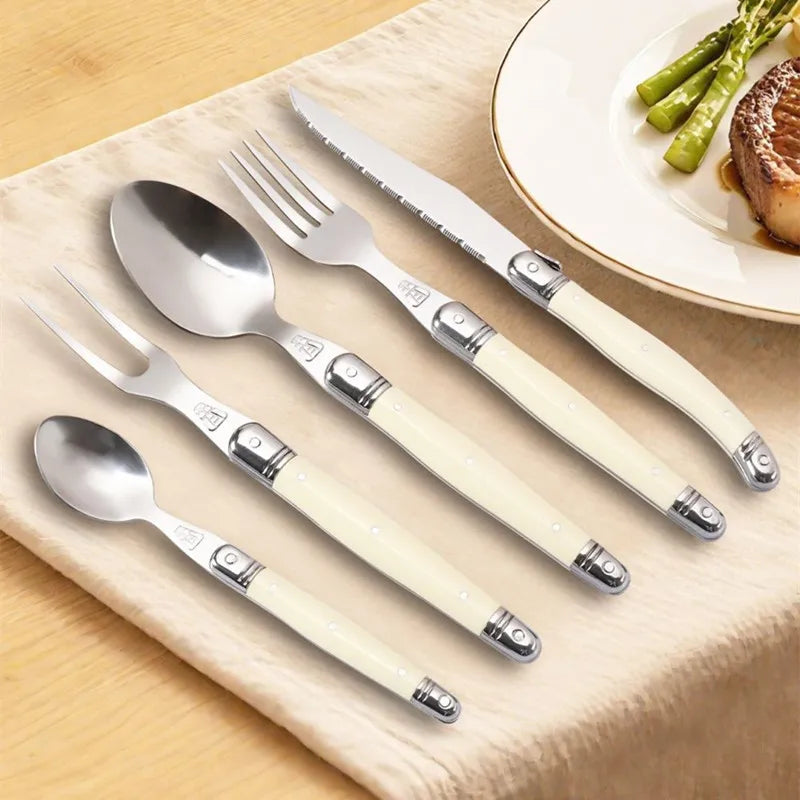 Laguiole Cutlery Set 4–24pc | Ivory Handle Stainless Steel Flatware Cutlery Set Axl