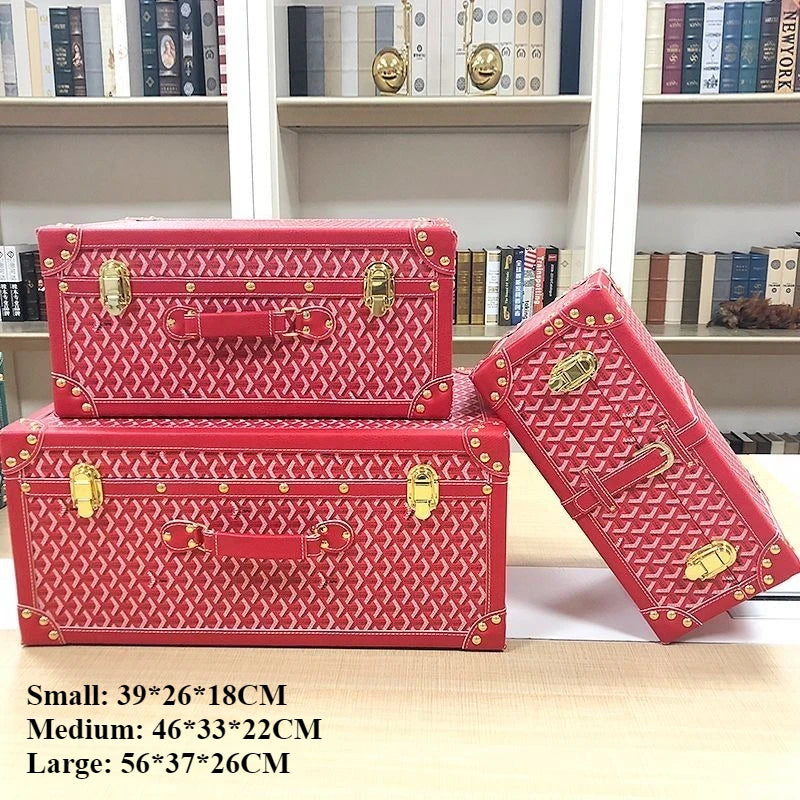 Retro Leather Storage Box Set – S/M/L Lidded Home Organizer Decorative Storage Box Axl Red Classic