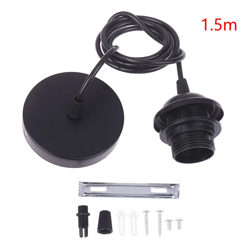 Retro E27 Pendant Lamp Holder Socket with 1m/1.5m Hanging Wire Pendant Lamp Holder Axl 150cm Black No plug