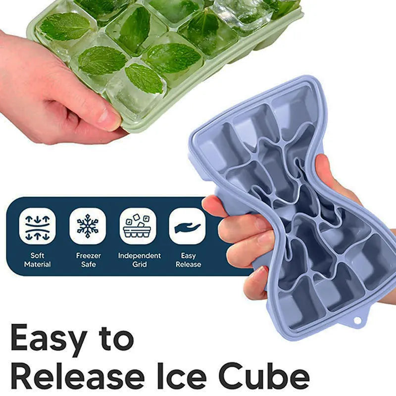 3-Pack Silicone Ice Cube Trays with Lids – 15 Grid Freezer Molds Silicone Ice Tray Axl