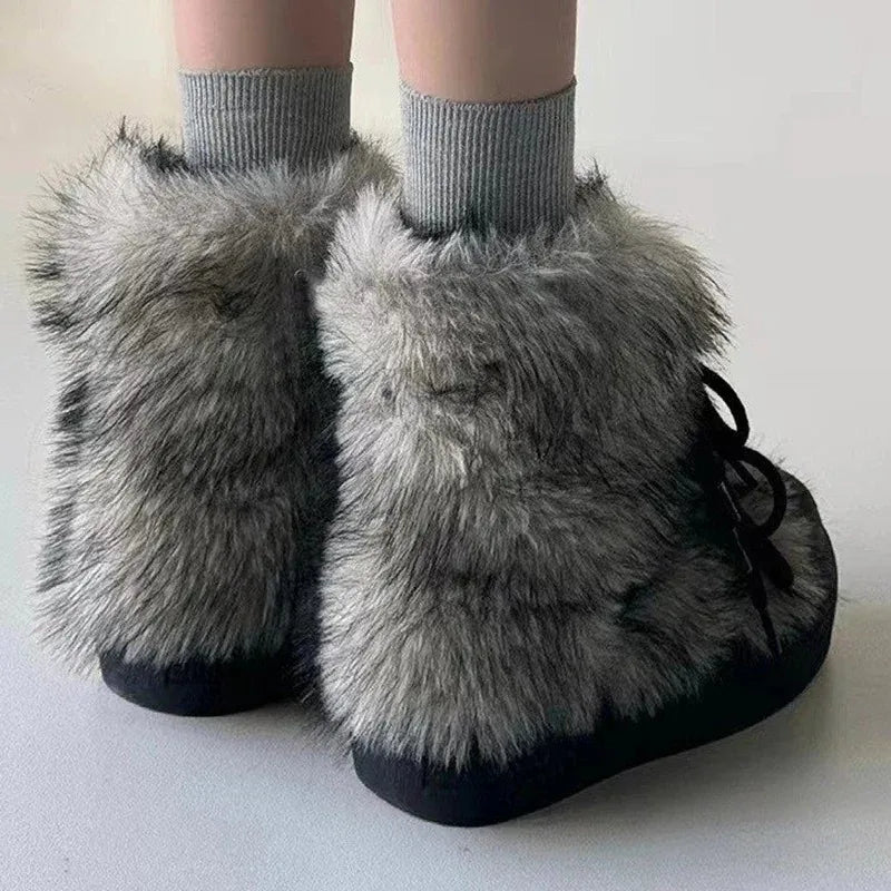 Women's Bow Platform Snow Ankle Boots – Plush Winter Slip-On Snow Ankle Boots Axl