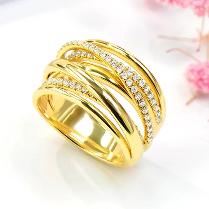 Huitan Gold Cross Ring – Cubic Zirconia Wedding Band Wedding Band Ring Axl