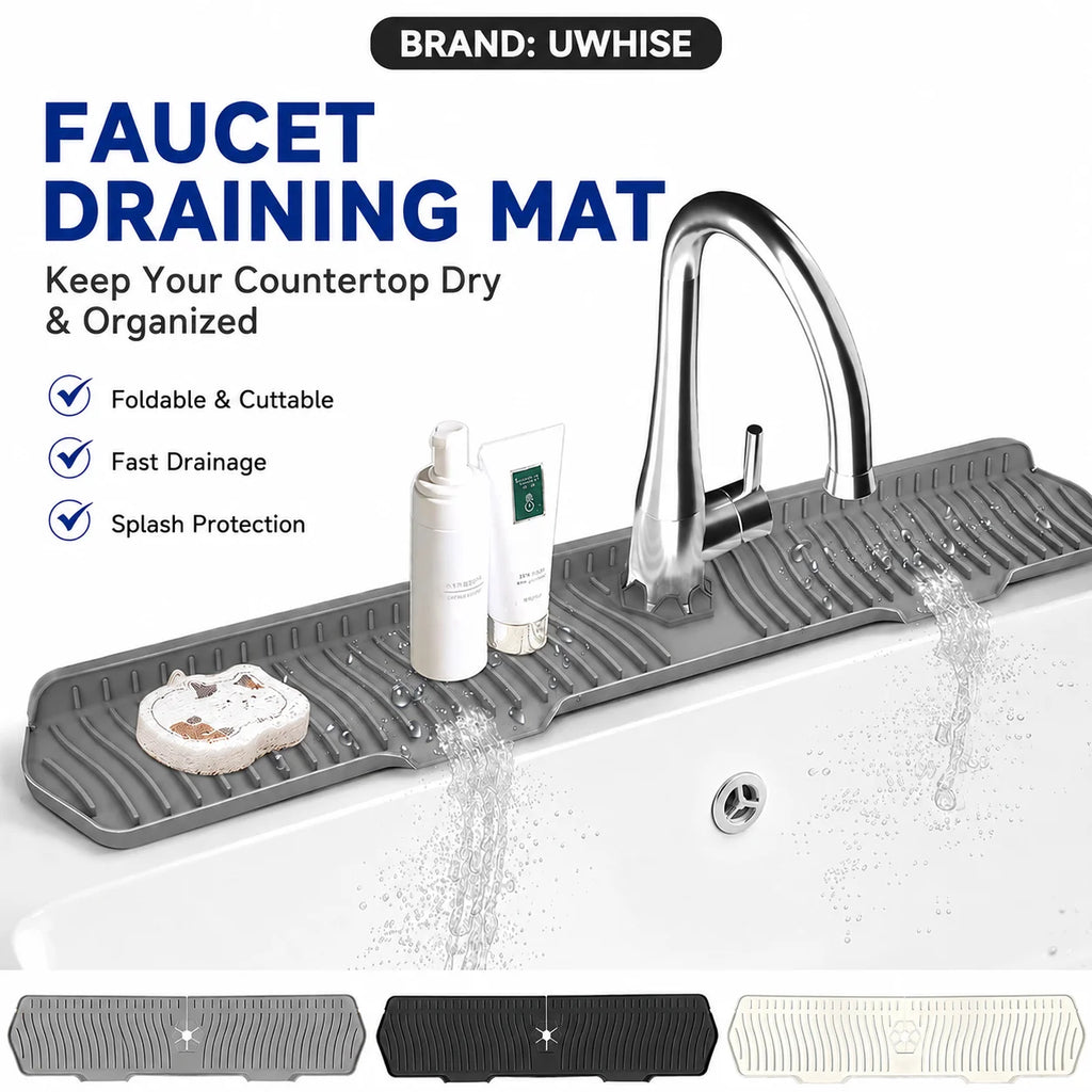 Uwhise Silicone Faucet Drip Catcher Tray | Sink Splash Guard Mat Sink Drip Mat Axl