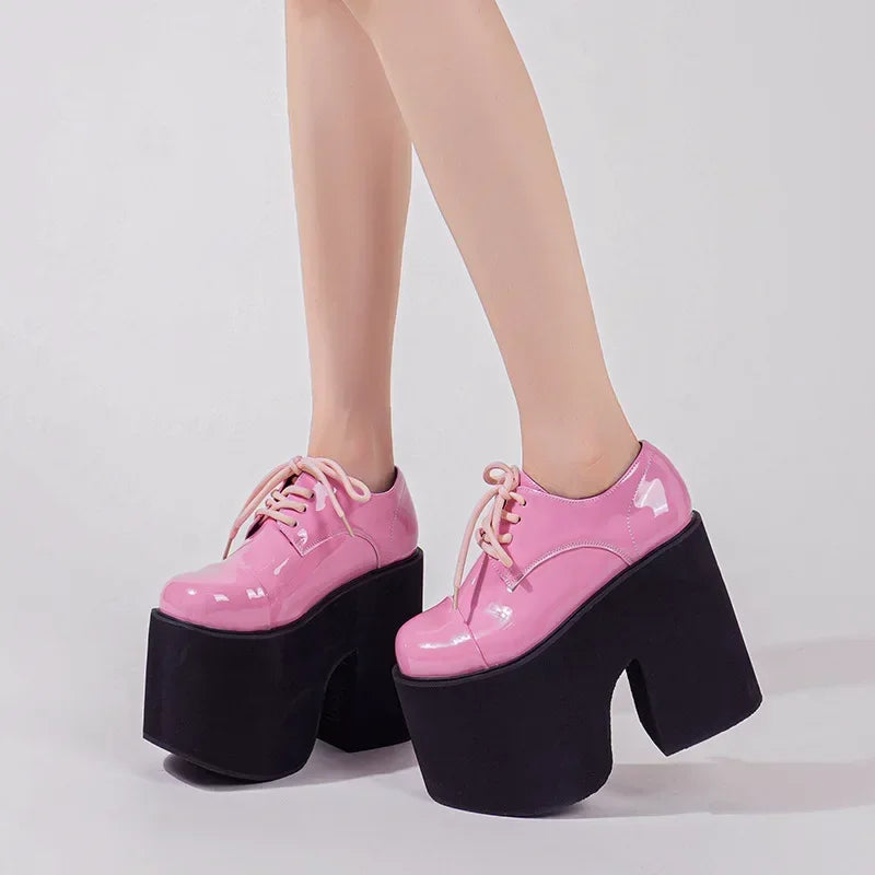 14CM Platform Pumps – Patent Leather Lace-Up High Heels Platform High Heels Axl
