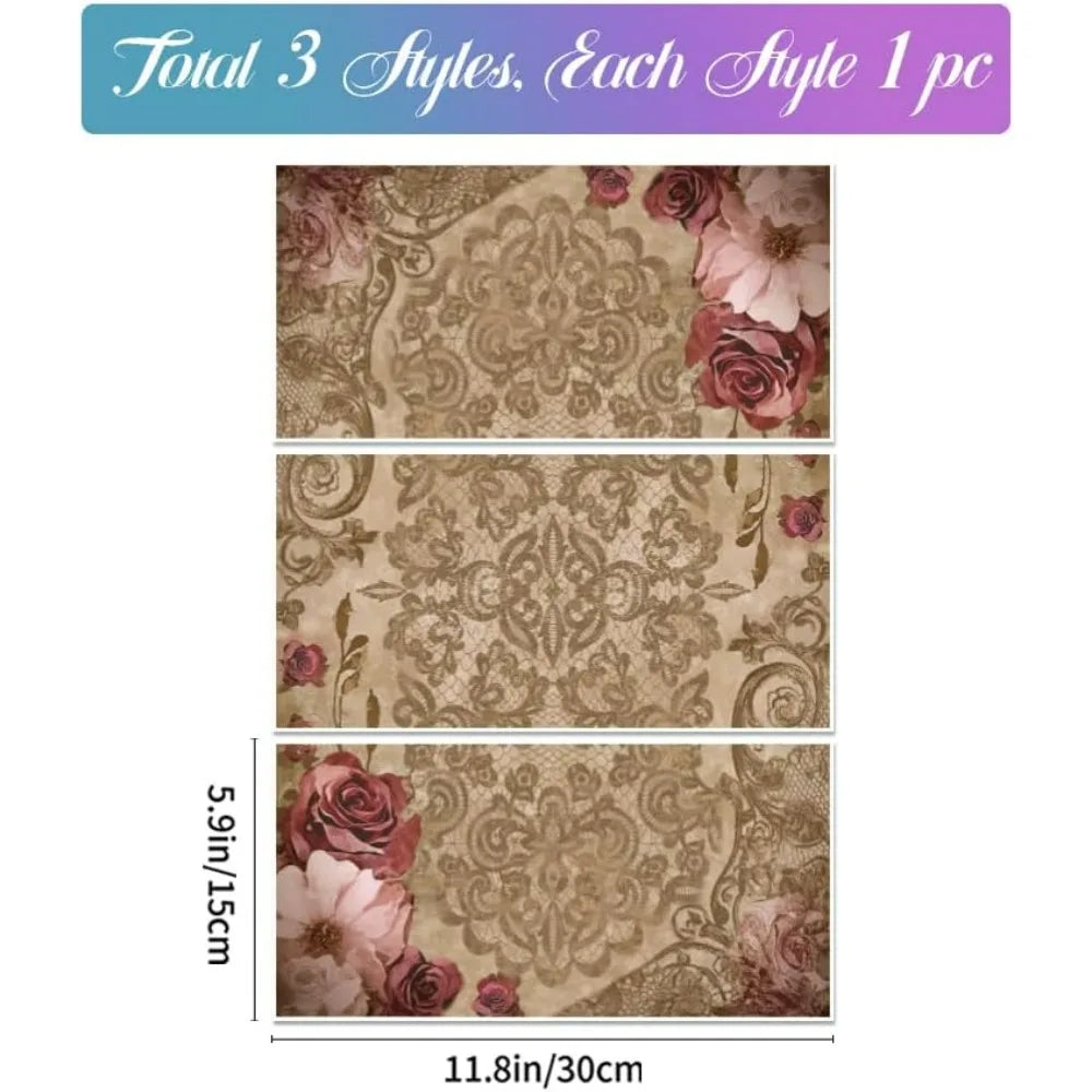 Lace Rose Rub-On Transfers for Furniture – 3 Sheets 11.8x5.9" Craft Transfer Decals Axl