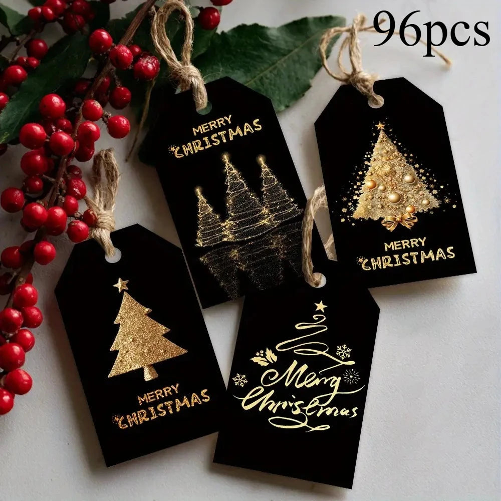 Christmas Gift Hang Tags 48/96 Pack – Black Gold Holiday Labels Holiday Gift Tags Axl 96packs as show