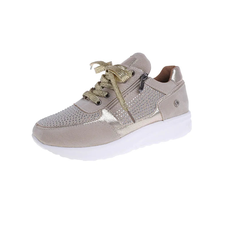 Women's Sequin Wedge Platform Sneakers – Non-Slip Lace-Up Wedge Platform Sneakers Axl Khaki 38