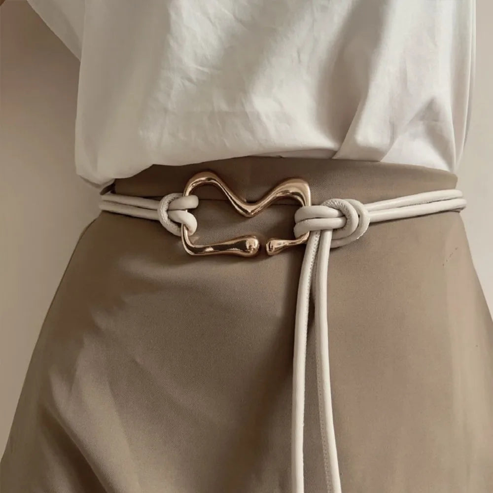 Women's Thin PU Leather Belt – Black Strap & Gold Buckle Women's Fashion Belt Axl