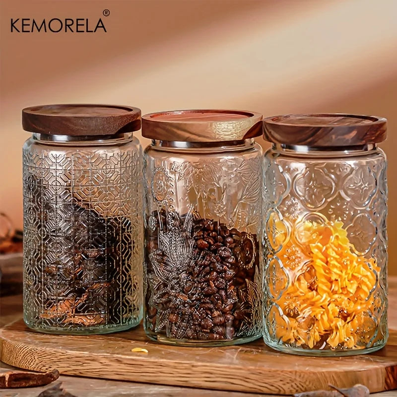 KEMORELA Vintage Glass Storage Jar – Airtight Wooden Lid 700/1000ml Glass Storage Jar Axl
