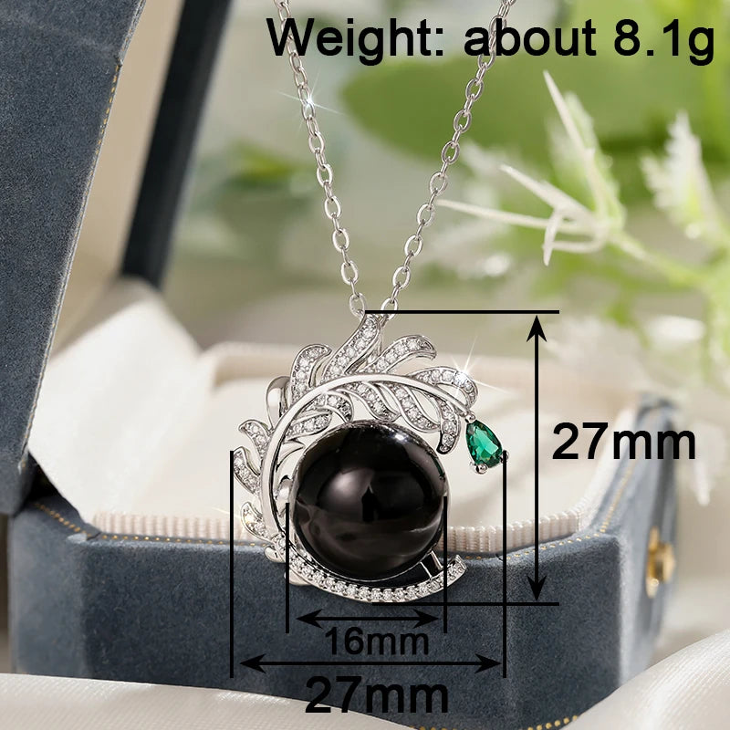 Huitan Branch Pendant Necklace – Black Pearl & Green CZ Women Pendant Necklace Axl