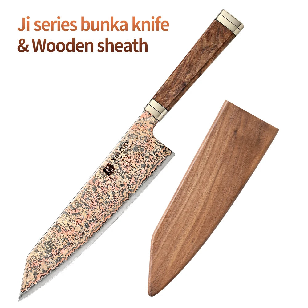 XINZUO 8.27" Bunka Knife – 53-Layer Copper Damascus Steel Damascus Kitchen Knife Axl with Wooden Sheath China Mainland