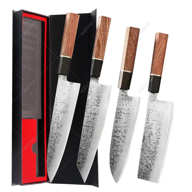 WXCOO Santoku Knife – Forged Hammer Pattern Chef Knife Santoku Chef Knife Axl 4pcs with Box