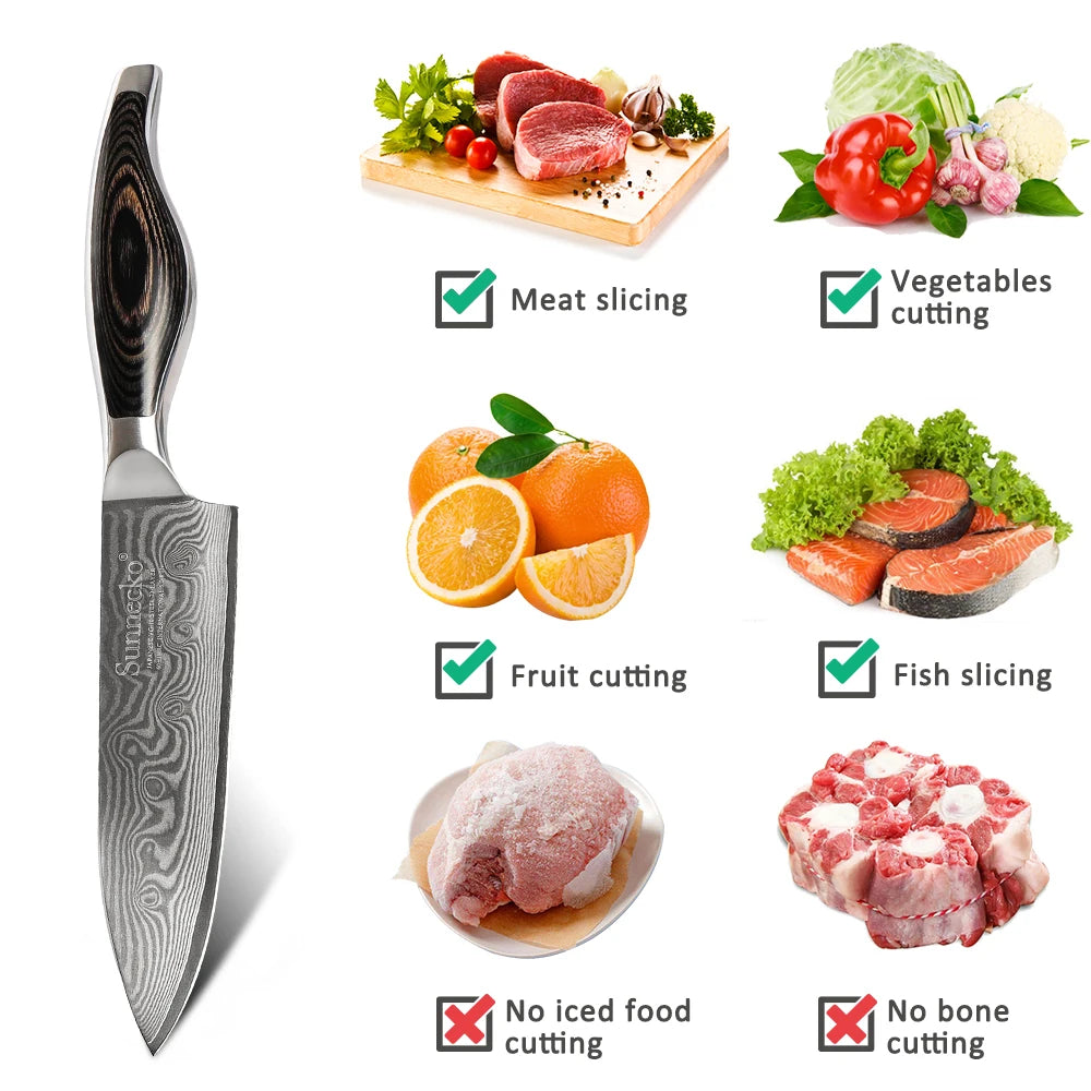 Sunnecko 6" Damascus Steel Chef's Knife VG10 Pakkawood Damascus Chef's Knife Axl