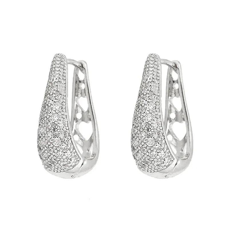 Huitan Hollow Waterdrop Hoop Earrings | Cubic Zirconia Wedding Hoop Earrings Axl E3852