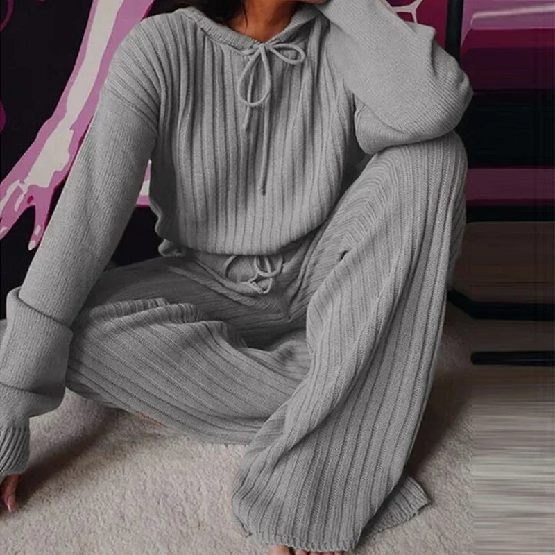 Women's 2-Piece Hooded Pajama Set – Long Sleeve Loungewear Women's Pajama Set Axl GRAY S