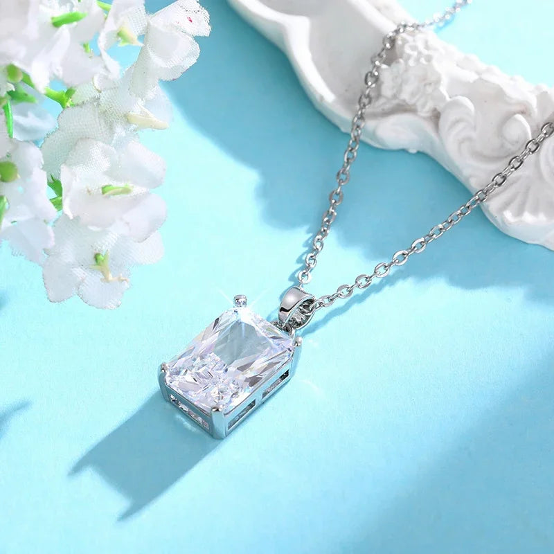Huitan Rectangle CZ Pendant Necklace | Minimalist Bridal Jewelry Pendant Necklace Axl