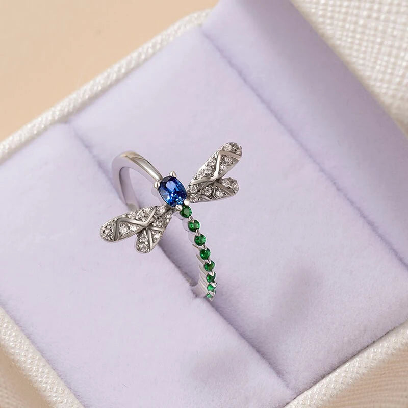 Huitan Dragonfly Ring Women – Blue Green CZ Statement Ring Fashion Statement Ring Axl