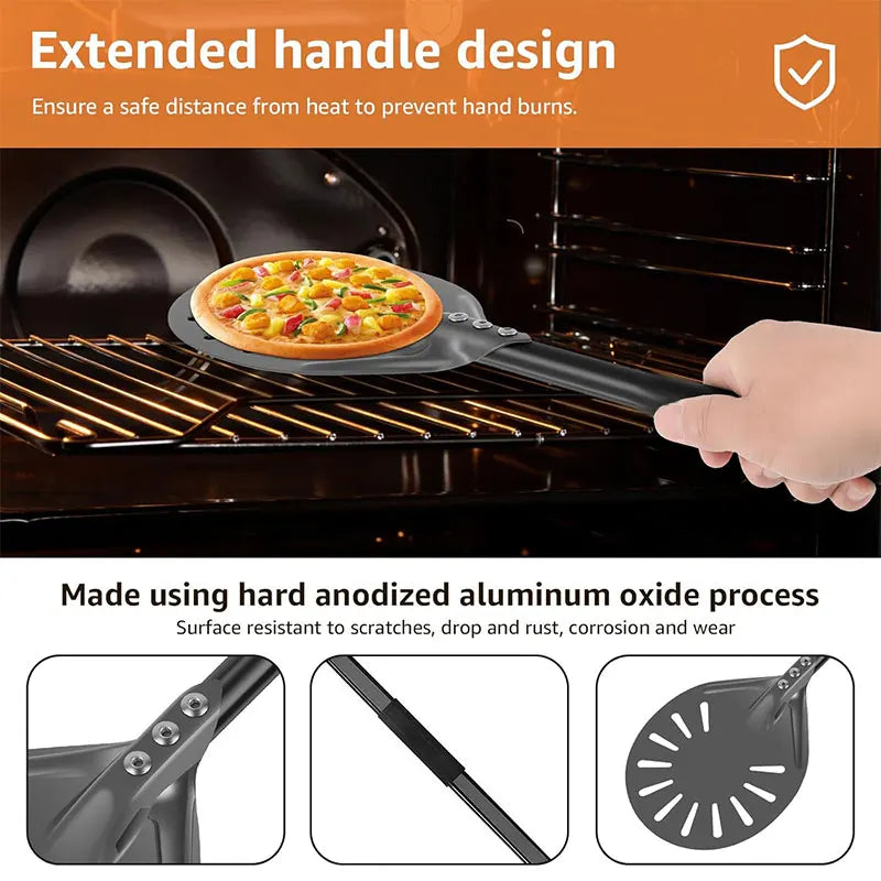 3-Pc Pizza Peel Set – Long Handle, Oven Brush & Wheel Cutter Pizza Peel Set Axl