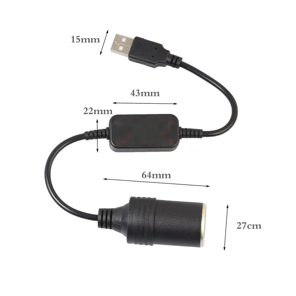 USB to 12V Cigarette Lighter Socket Adapter Converter Car Power Adapter Axl