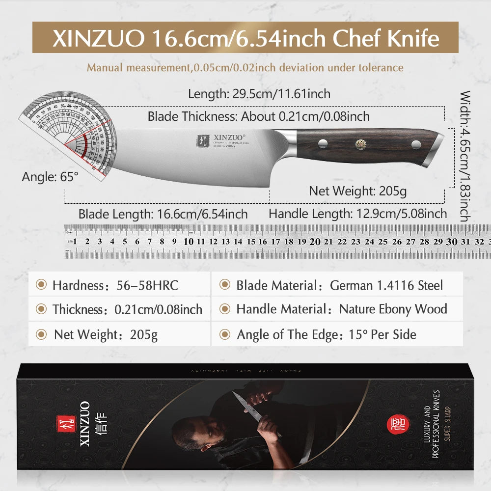 XINZUO 6.5" German DIN 1.4116 Steel Chef Knife | Ebony Handle Chef Knife Axl