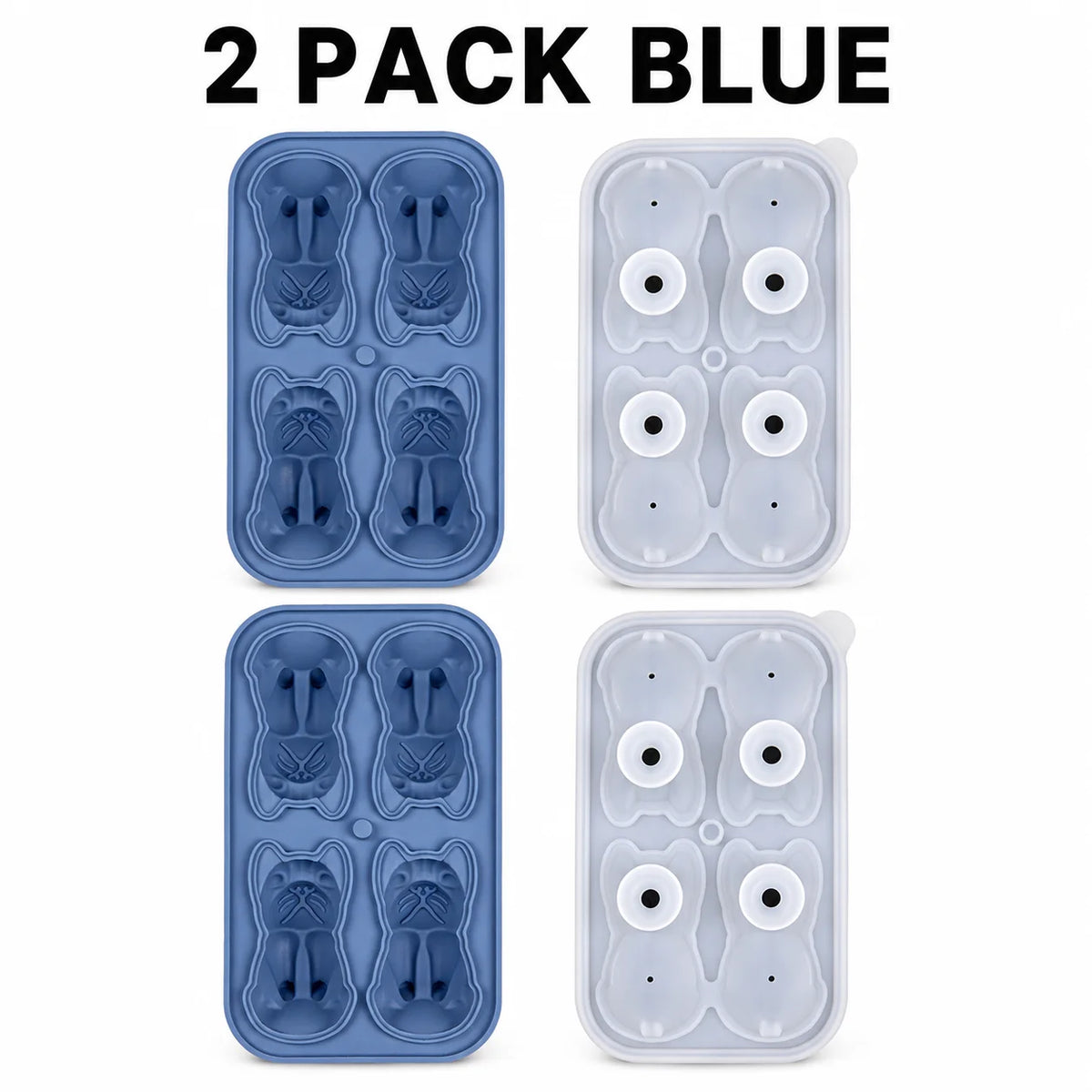 French Bulldog Silicone Ice Cube Mold – 4-Hole Tray & Funnel Silicone Ice Cube Mold Axl 2 Pack Blue