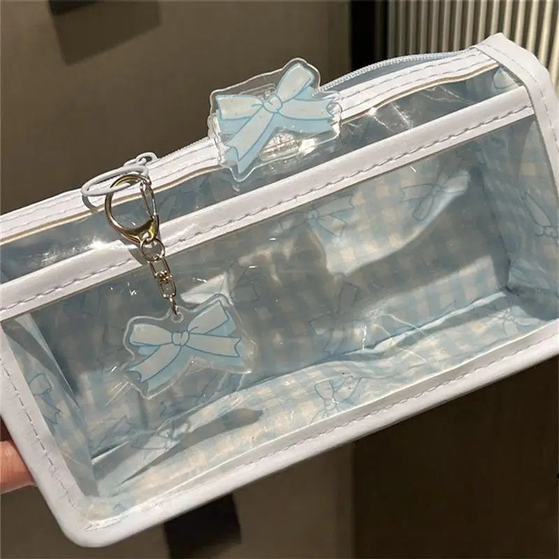 Transparent Bow Zipper Pencil Case – Large Capacity Pen Bag Pencil Case Axl