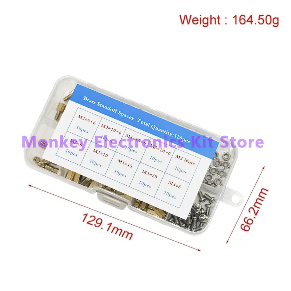 120pcs M3 Brass Standoff Spacer Kit – PCB Hex Pillar Screws & Nuts PCB Standoff Kit Axl