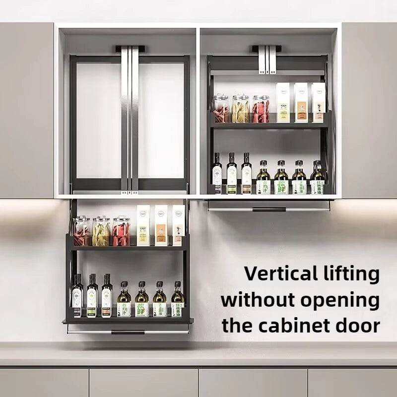 Pull-Down Cabinet Basket | Kitchen Seasoning Storage Rack Cabinet Storage Rack Axl