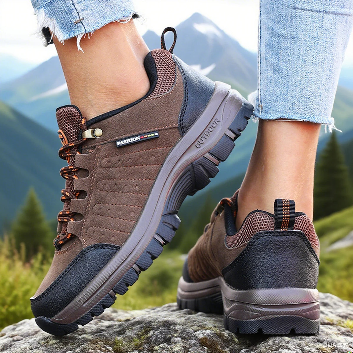 Women's Retro Wedge Platform Hiking Sneakers Anti-Slip Hiking Sneakers Axl Brown 42