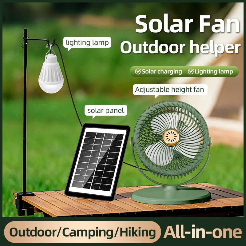 Solar & Battery Desktop Fan – 4-Level Adjustable Height, 5 Speeds Portable Desktop Fan Axl