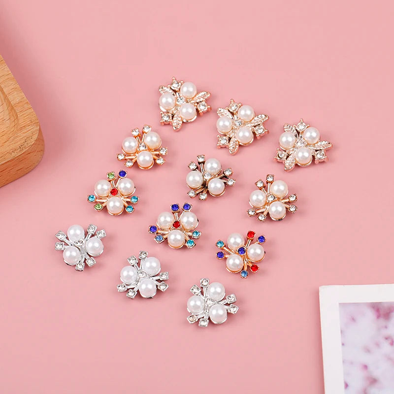 10PCS Pearl Flower Rhinestone Buttons | Crystal DIY Craft Embellishments Rhinestone Craft Buttons Axl