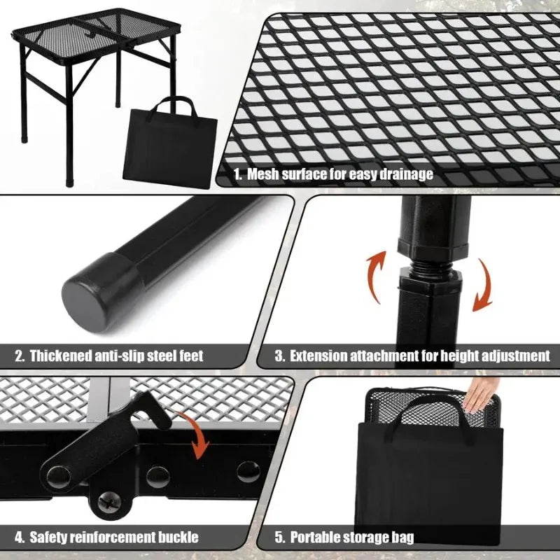 Collapsible Grill Table 2ft – Height Adjustable Portable Camp Stand Camping Grill Table Axl