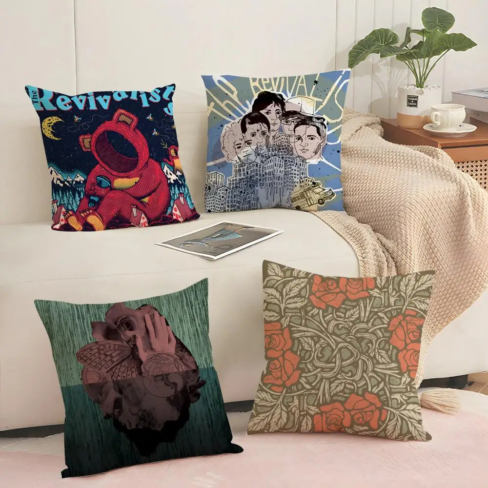 Linen Pillow Cover Band Print | Breathable Cushion Case Cushion Cover Axl