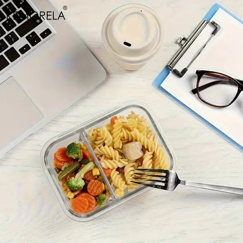 Glass Lunch Box 2/3 Compartment Airtight Lid | Fridge & Oven Safe Glass Food Container Axl