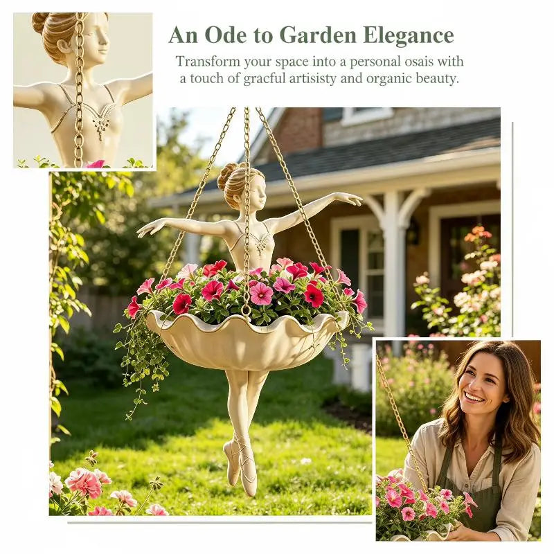 Resin Ballerina Hanging Planter – UV Resistant Fairy Flower Pot Hanging Planter Axl
