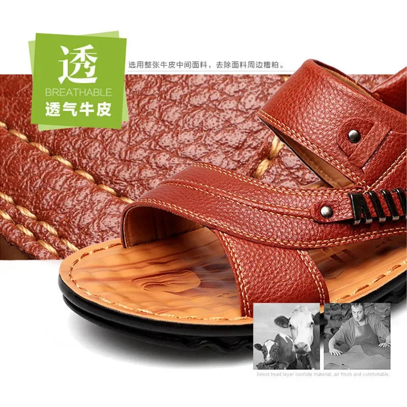 Men's Genuine Cow Leather Sandals – Non-Slip Beach Shoes Men's Leather Sandals Axl