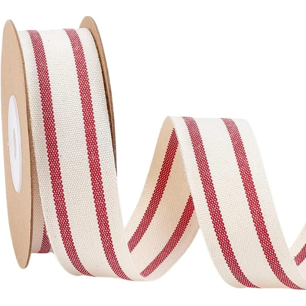 Dark Red Striped Cotton Ribbon – 1 Inch x 10 Yards DIY Craft Decorative Craft Ribbon Axl AECH04-18132
