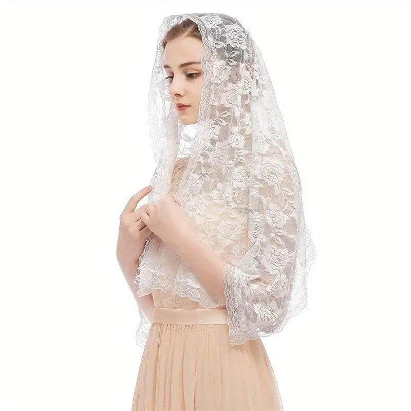 Women's White Lace Mantilla Scarf – Bridal & Church Head Cover Lace Mantilla Scarf Axl