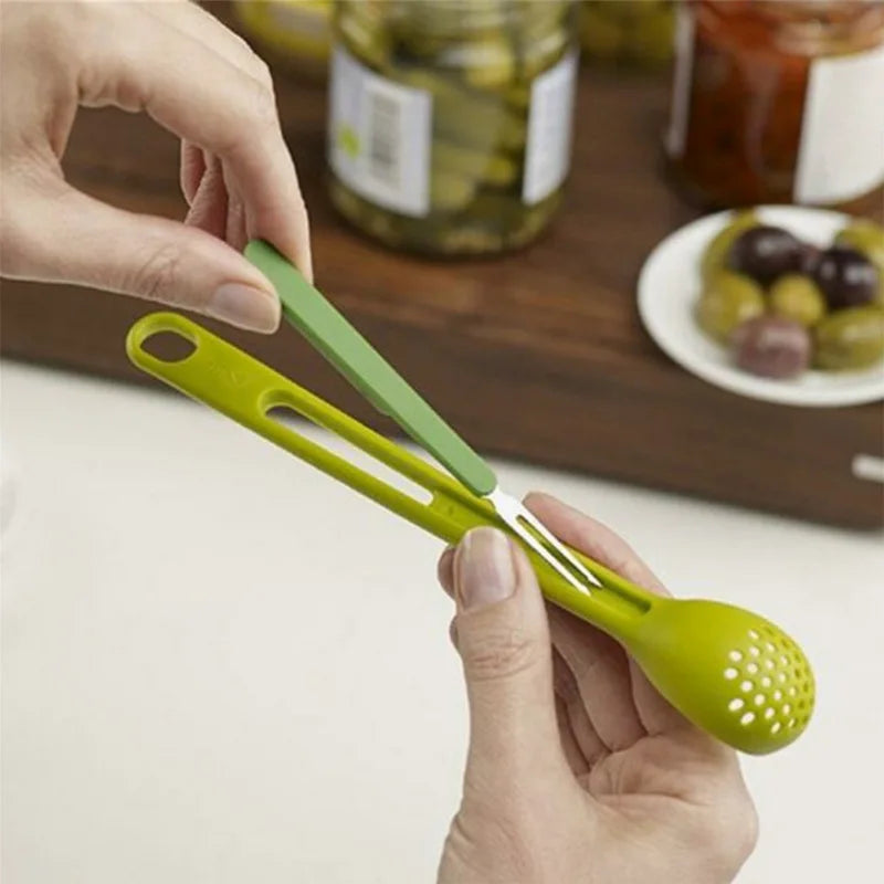 2-in-1 Long Handle Slotted Spoon & Fruit Fork Kitchen Tool Kitchen Utensil Set Axl