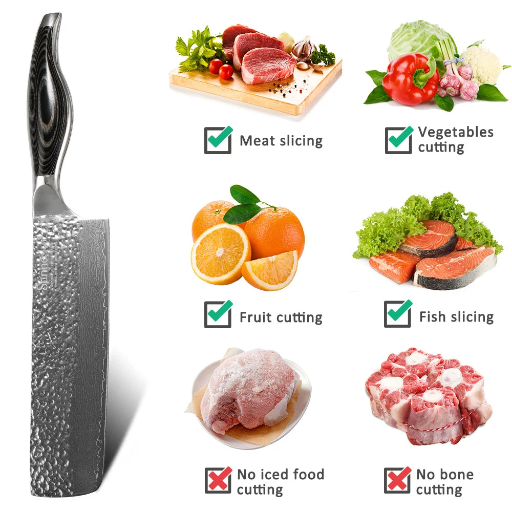 Sunnecko 7" Nakiri Knife VG10 Damascus Steel Kitchen Cleaver Damascus Kitchen Knife Axl