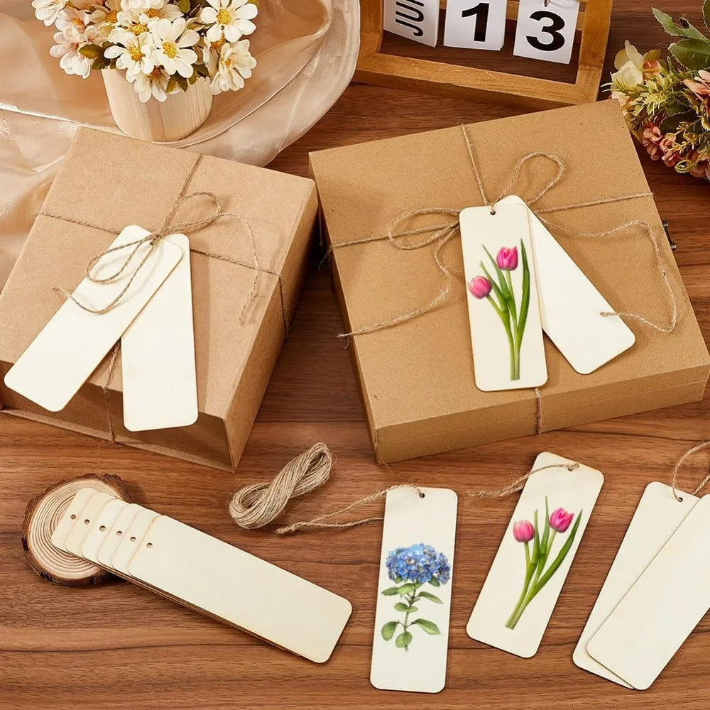 50 Pcs Wood Bookmark Blanks 6x2" Unfinished DIY Gift Tags Wood Craft Blanks Axl