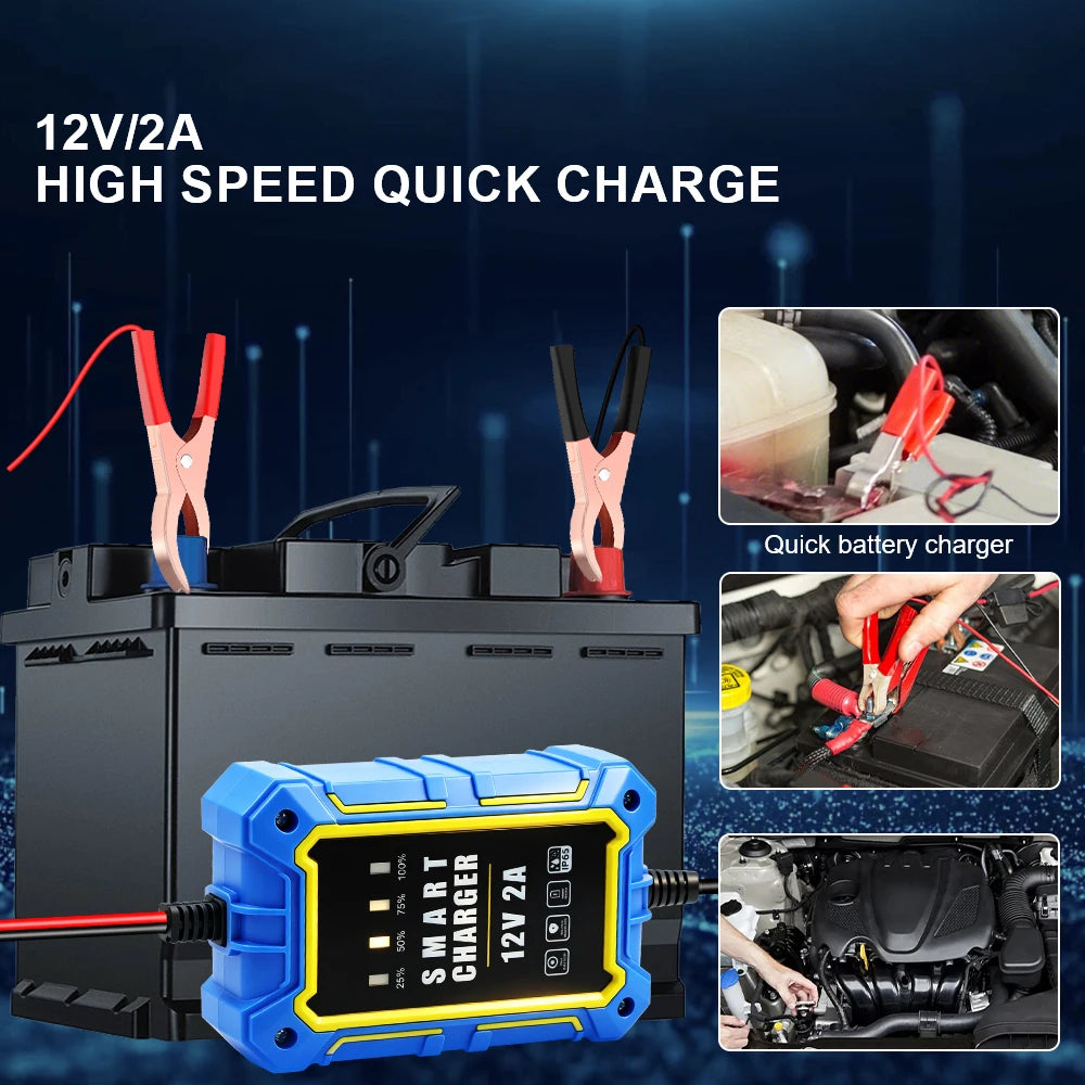 12V Intelligent Auto Car Battery Charger – LCD Smart Pulse Battery Charger Axl