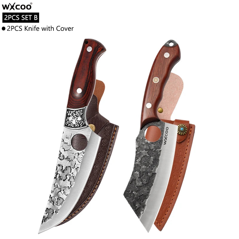 WXCOO Forged Boning Knife – Stainless Steel Butcher Knife Boning Knife Axl 2PCS SET B