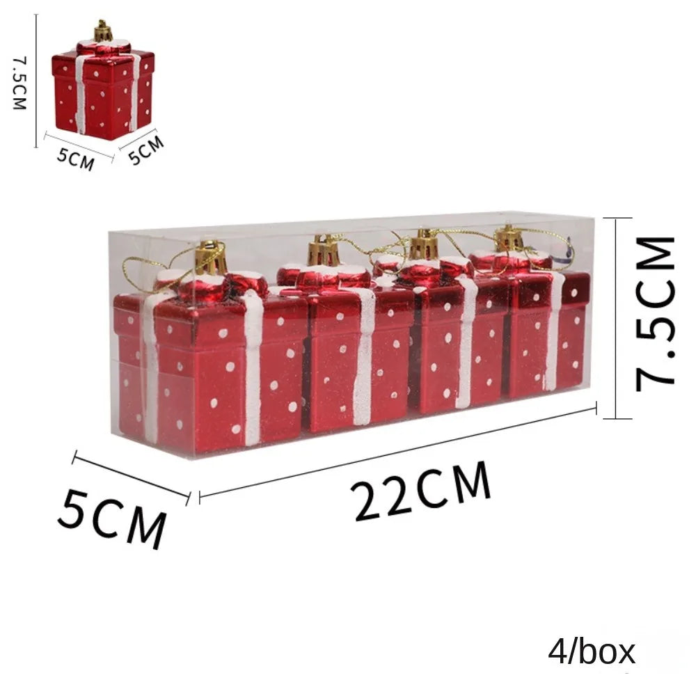 Painted Plastic Christmas Gift Box Tree Ornaments Pendants Christmas Tree Ornaments Axl Red-6cm