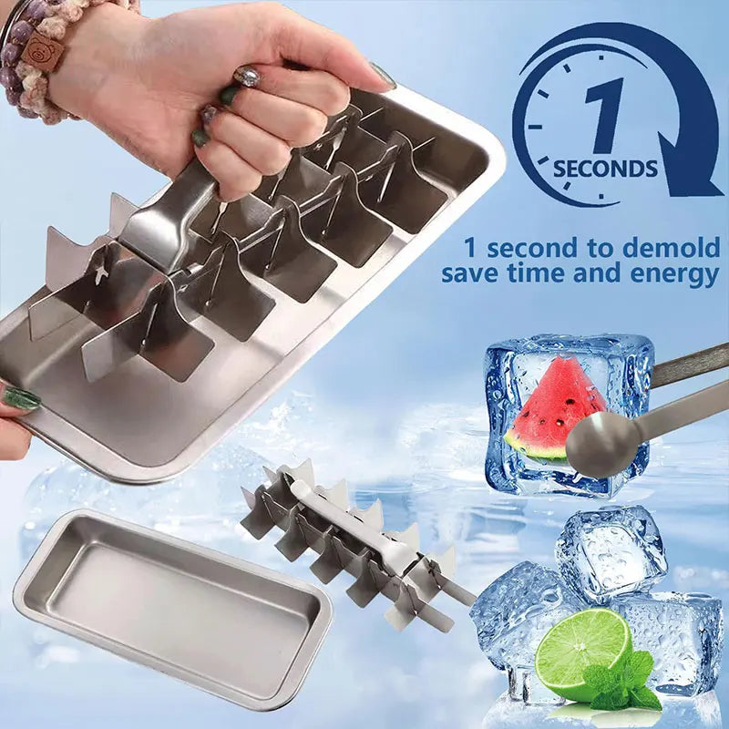 18-Slot Stainless Steel Ice Cube Tray | Easy-Release Lever Ice Cube Tray Axl